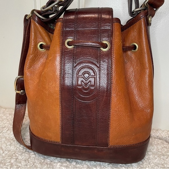 MARINO Orlandi Vintage Two toned Brown Leather Bucket Bag Purse - Picture 5 of 12